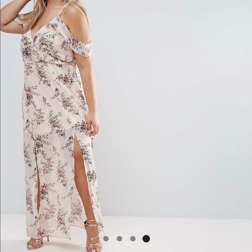 FLORAL PRINT COLD SHOULDER MAXI DRESS